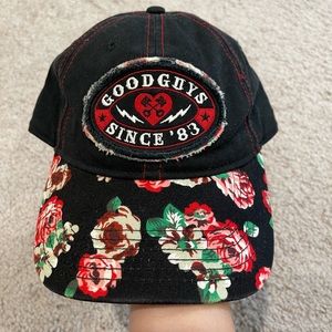 GoodGuys Car show hat. Women’s black and floral print.